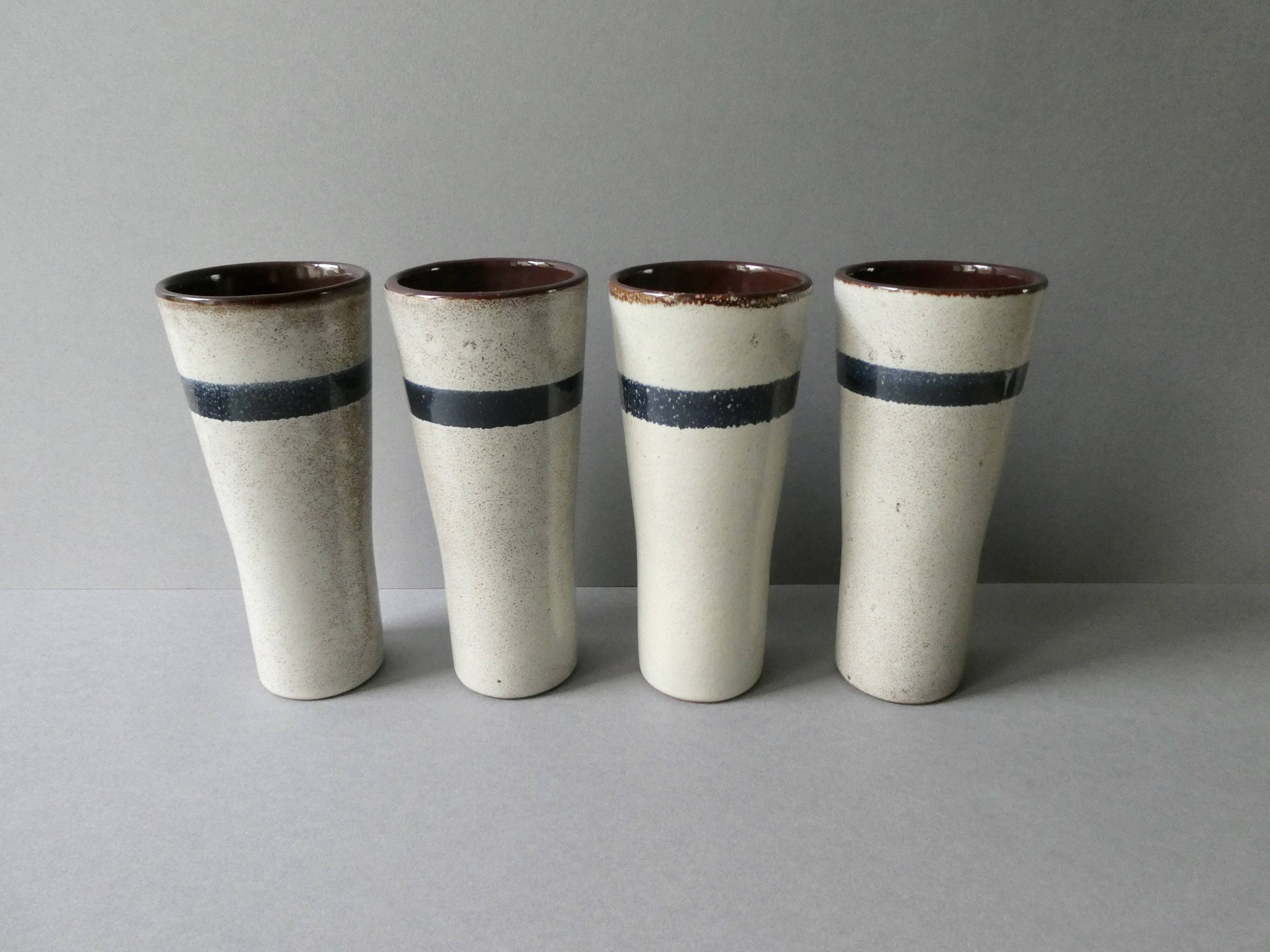 4 large ceramic glasses signed MBFA Pornic, 1960s