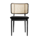 Chaise cannage bois noir velours gris chic