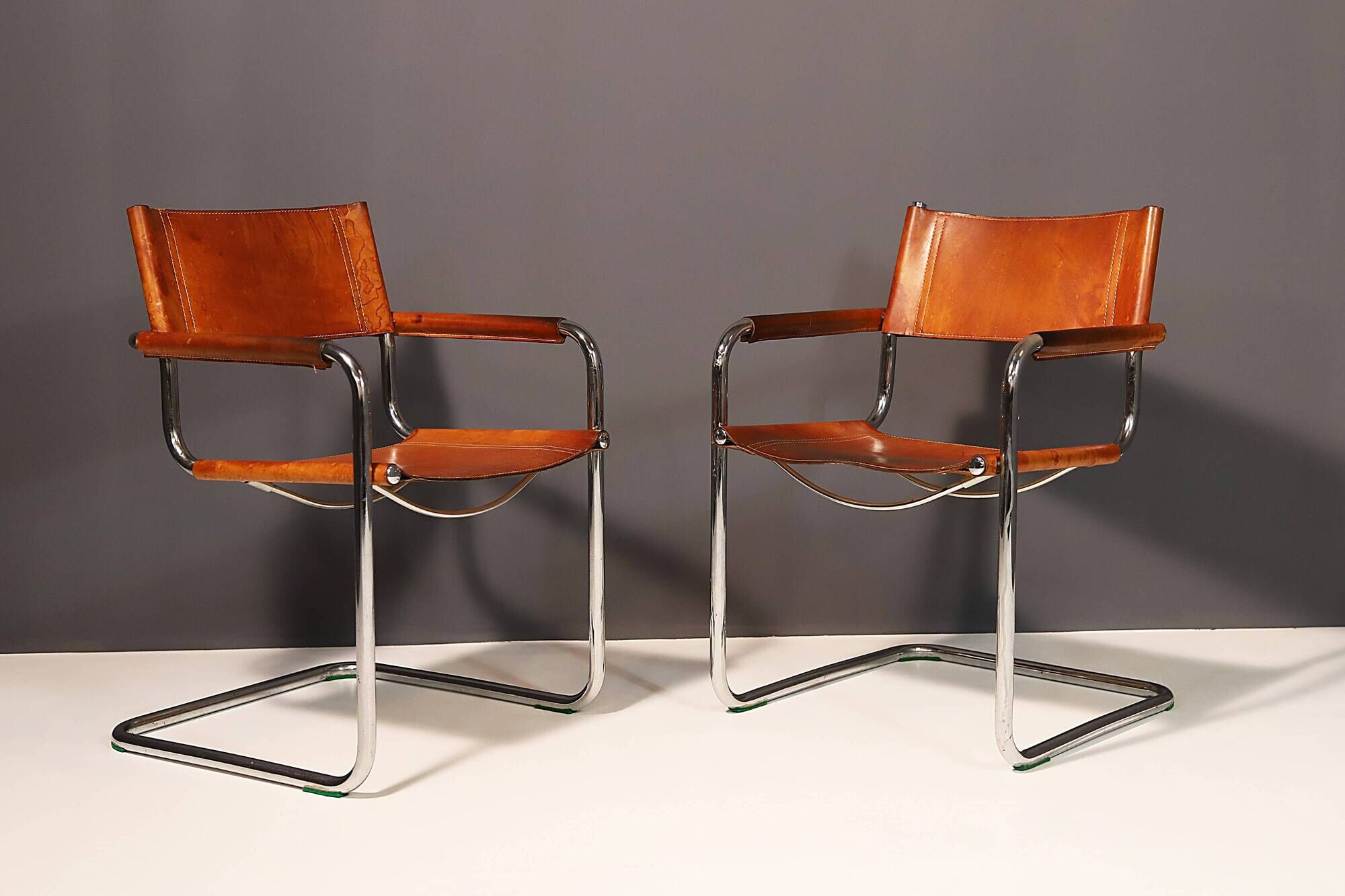 Pair of Cantilever Tubular Steel Armchairs MG5 Grassi style, 1970´s