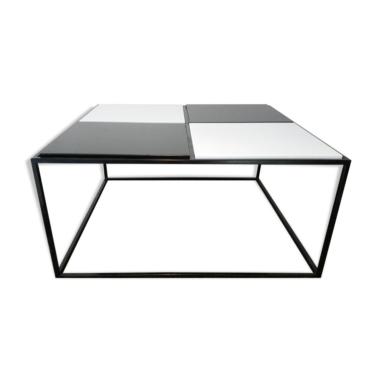 Square coffee table has checkered 80s