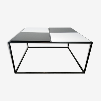 Square coffee table has checkered 80s