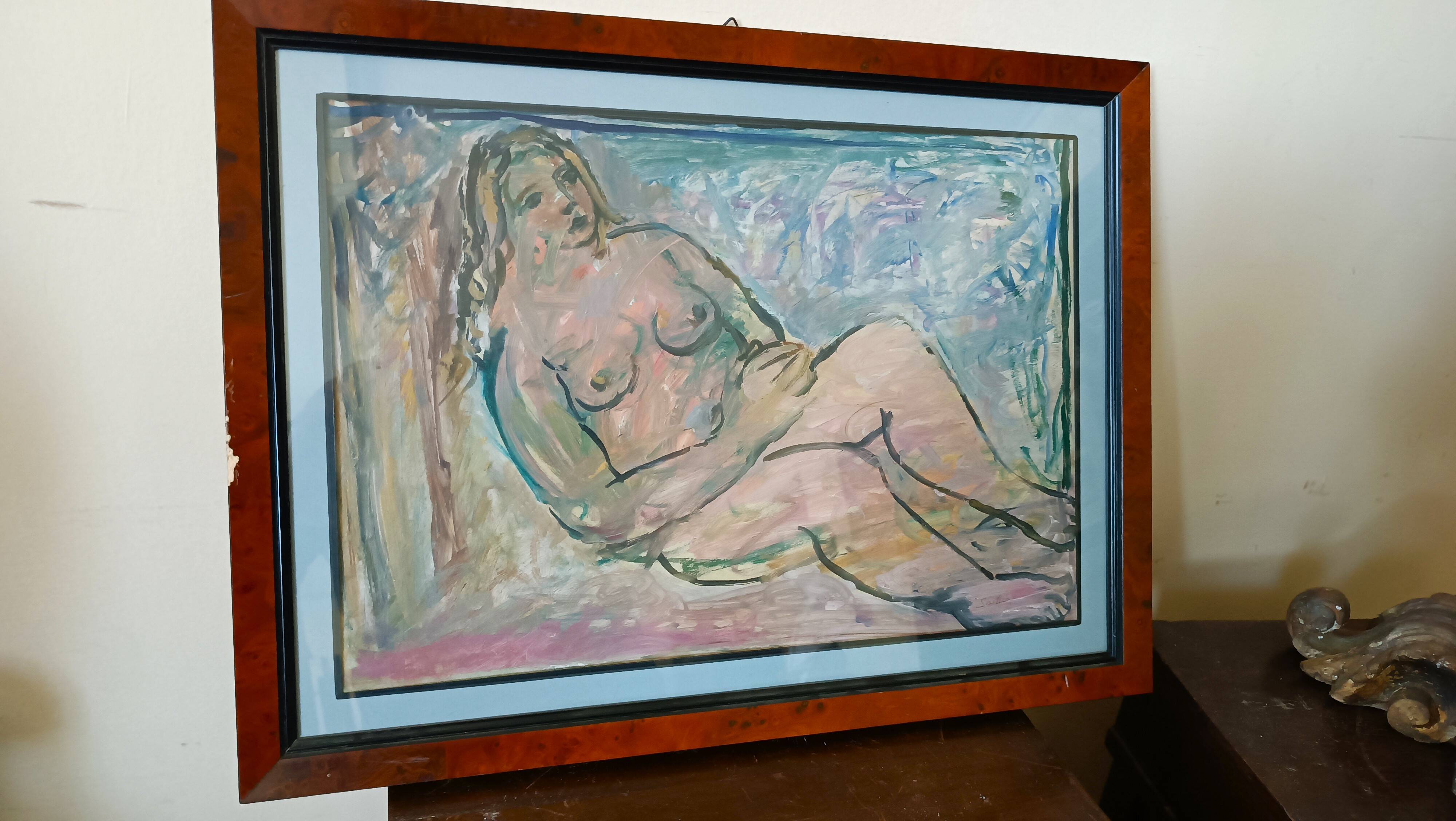 Mixed media painting on bare cardboard by Bruno Saetti