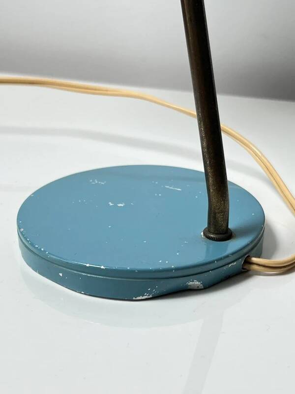 Vintage baby blue desk lamp – metal and brass, 50s-60s