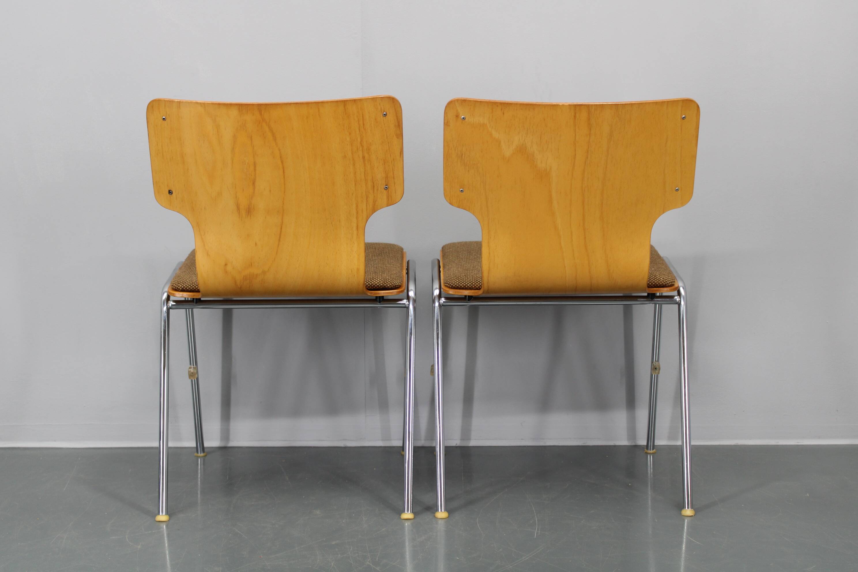 1970s Set of Four Plywood Chairs with Fabric Upholstery , Germany