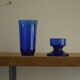 Blue glass candlestick and photophore set