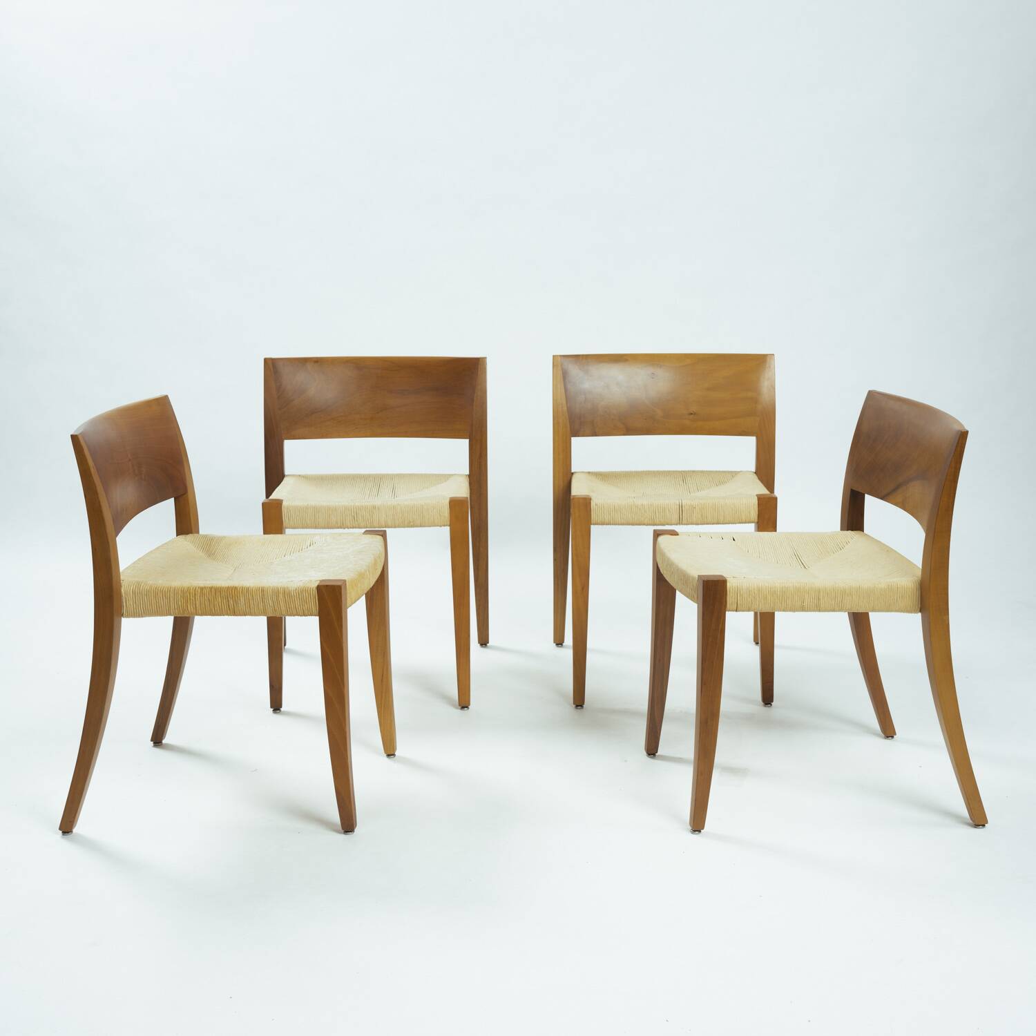 Walnut Molteni & C dining chairs with papercord seating, Italy, 1990s