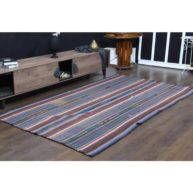 1970s Vintage Turkish Oushak Handmade Wool Cotton Purple Area Rug 159x277