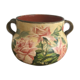 Old terracotta pot painted 50s - floral pattern