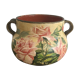 Old terracotta pot painted 50s - floral pattern