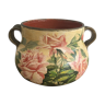 Old terracotta pot painted 50s - floral pattern