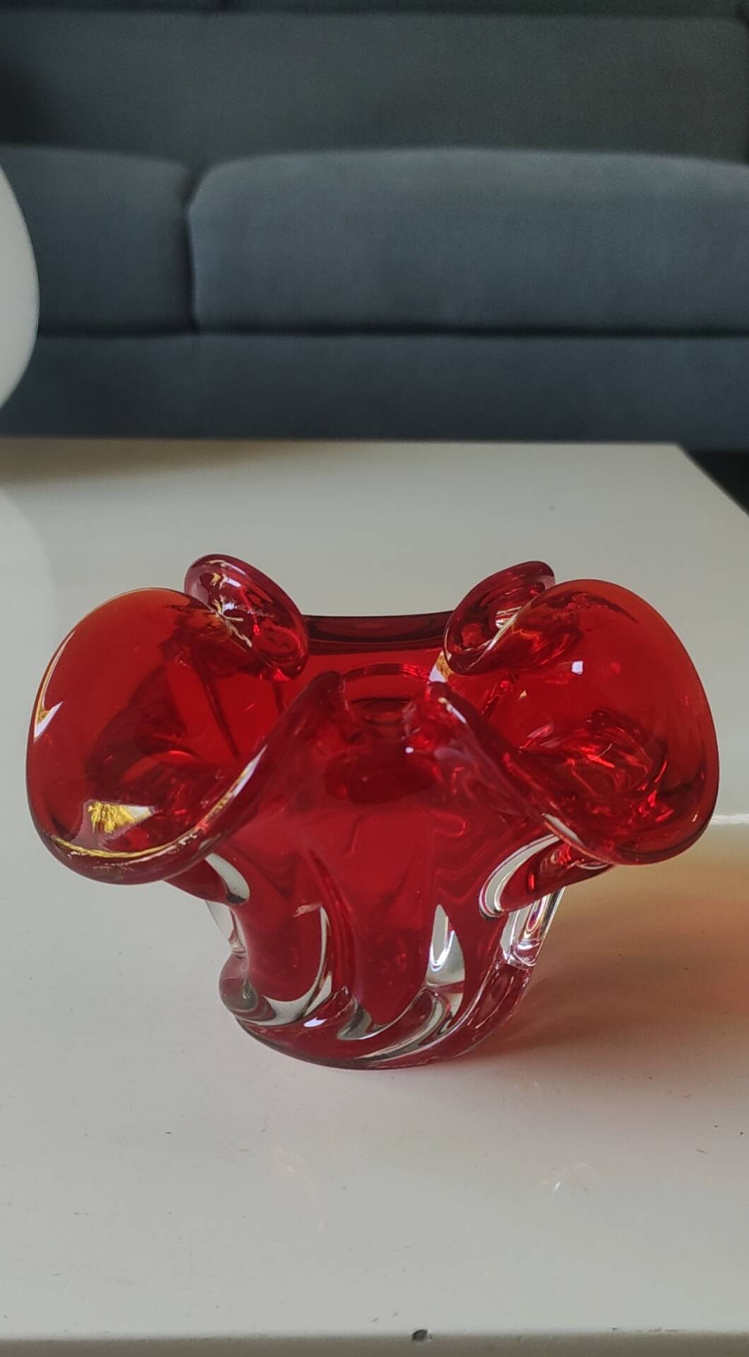Murano Ashtray/Tray. Organic floral shape. Ruby red, 14cm.