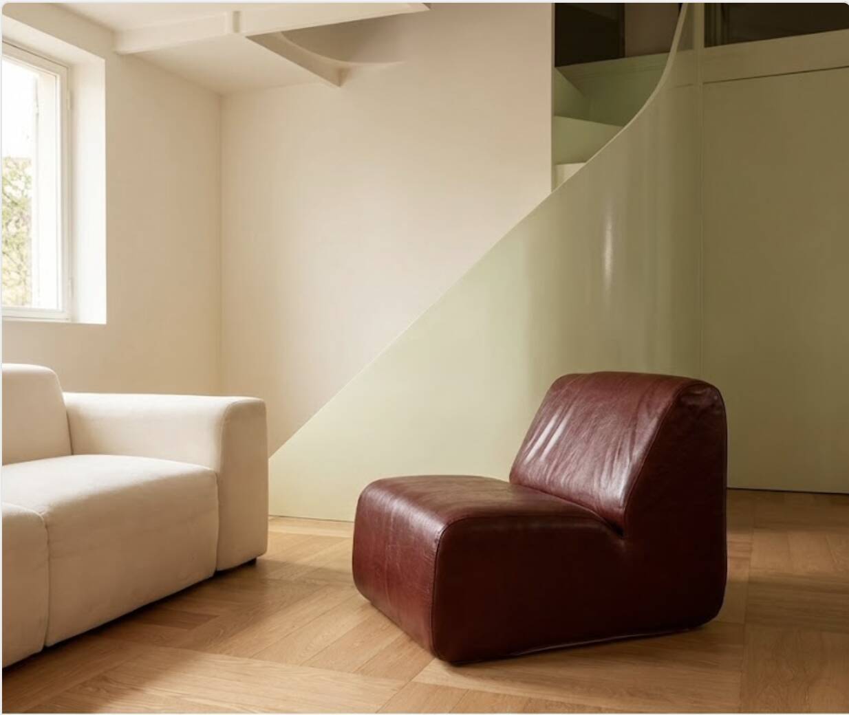 Paire de chauffeuses modulaires vintage en simili-cuir bordeaux - Années 70