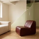 Paire de chauffeuses modulaires vintage en simili-cuir bordeaux - Années 70