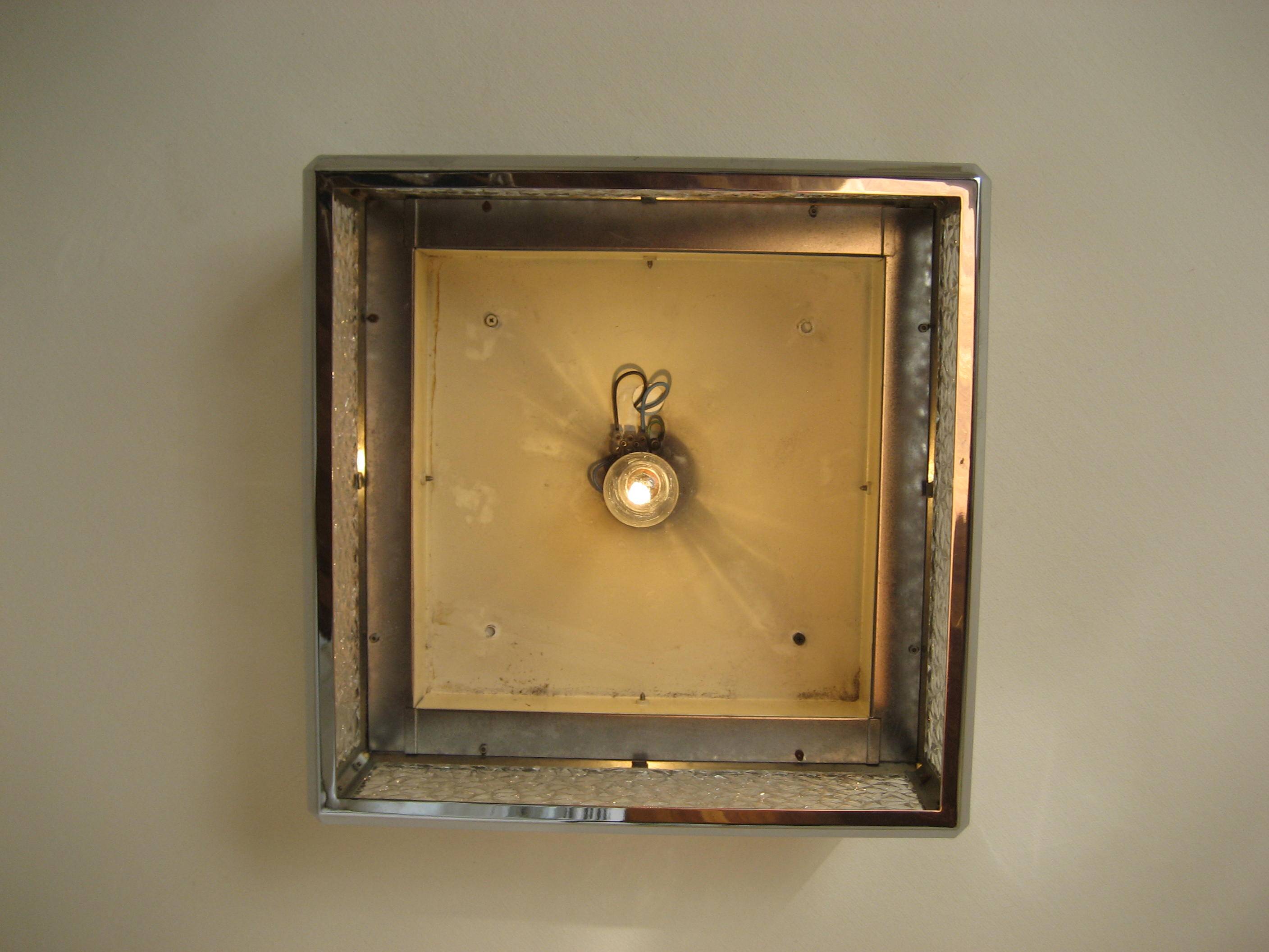 Vintage ceiling lamp with plastic sheets in chomed profiles 46x46 cm