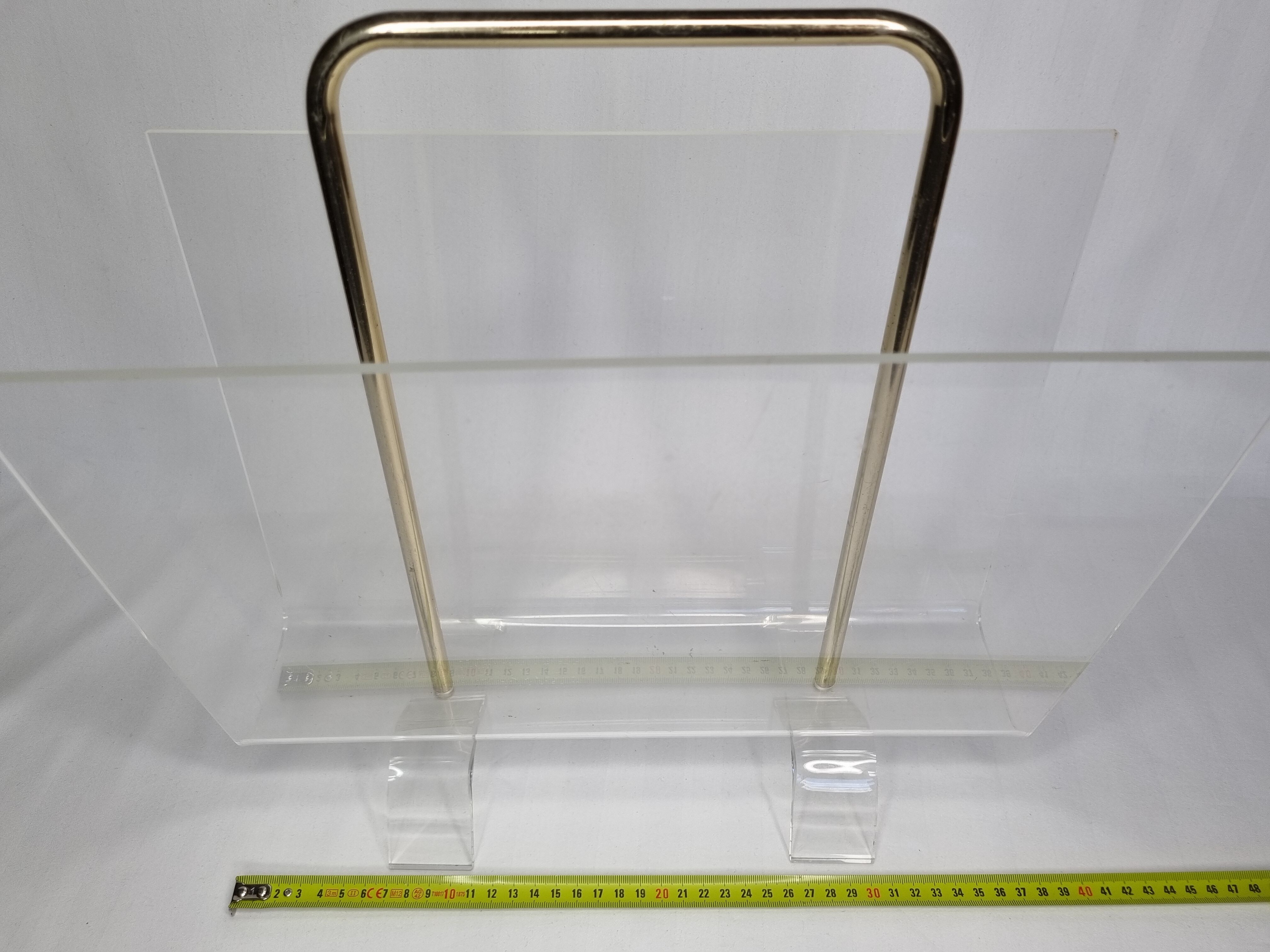 Vintage plexiglass and metal magazine holder, 80s