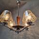 1960s Napako Mid-Century Modern Czech Four-Arm Glass Wood Chrome Chandelier