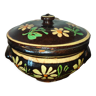Ancien pot avec couvercle Terrine en grès Vernissé émaillé multicolore à décor floral