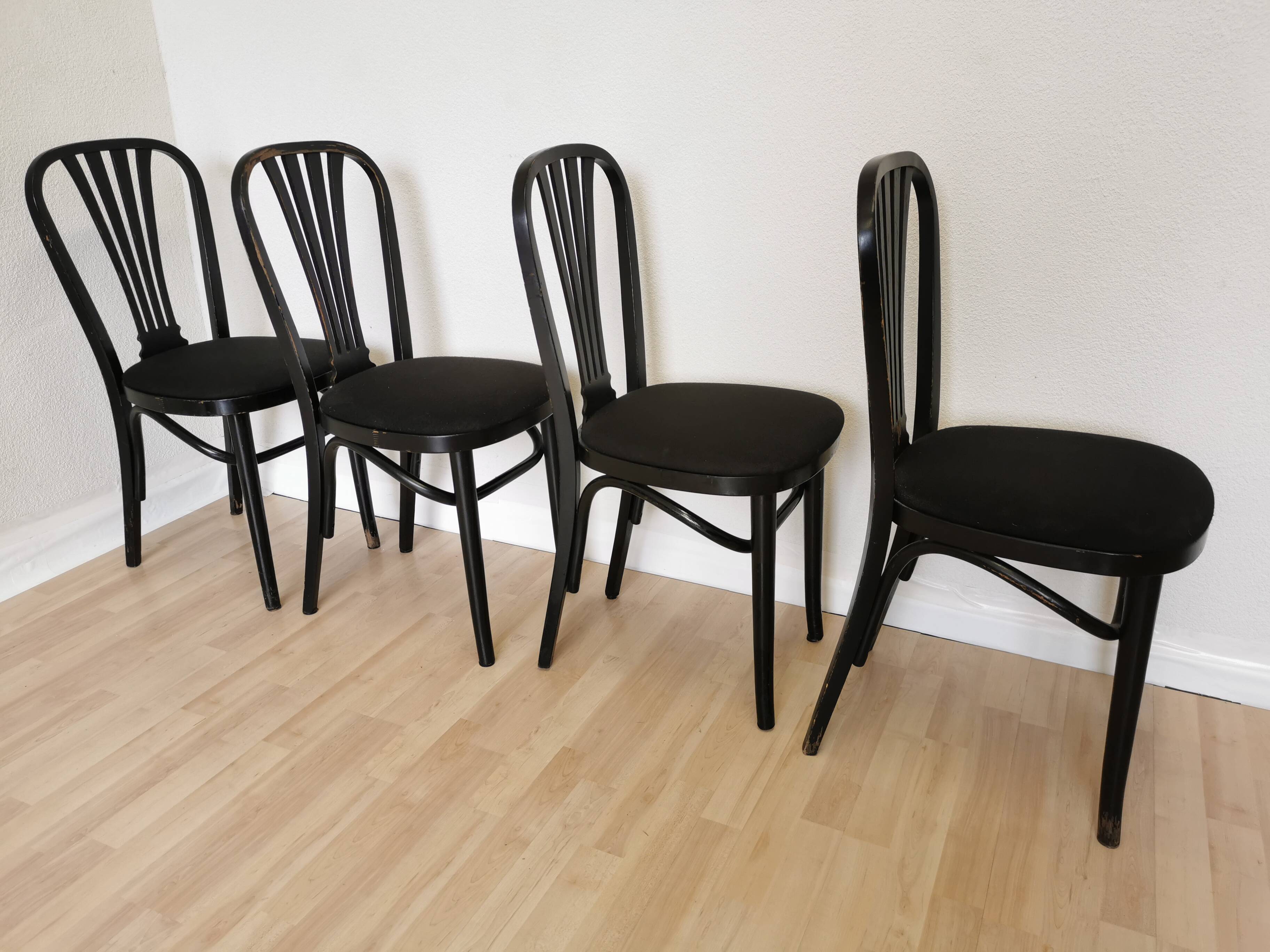 Set of 4 Vintage Black Wooden Dining Chairs: STOL Kamnik, 70s, Yugoslavia
