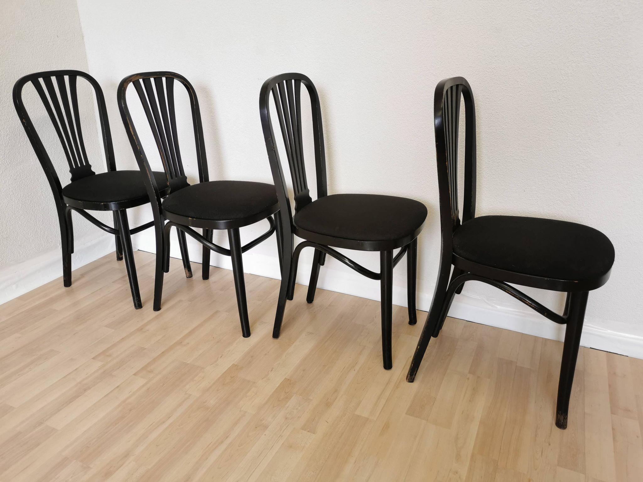 Set of 4 Vintage Black Wooden Dining Chairs: STOL Kamnik, 70s, Yugoslavia