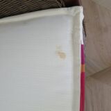 2 armchairs in woven rattan and wood, 1980s