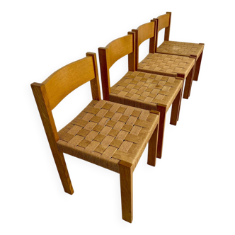 4 chaises bois et corde design Robert et Trix Haussmann  Dietiker vintage