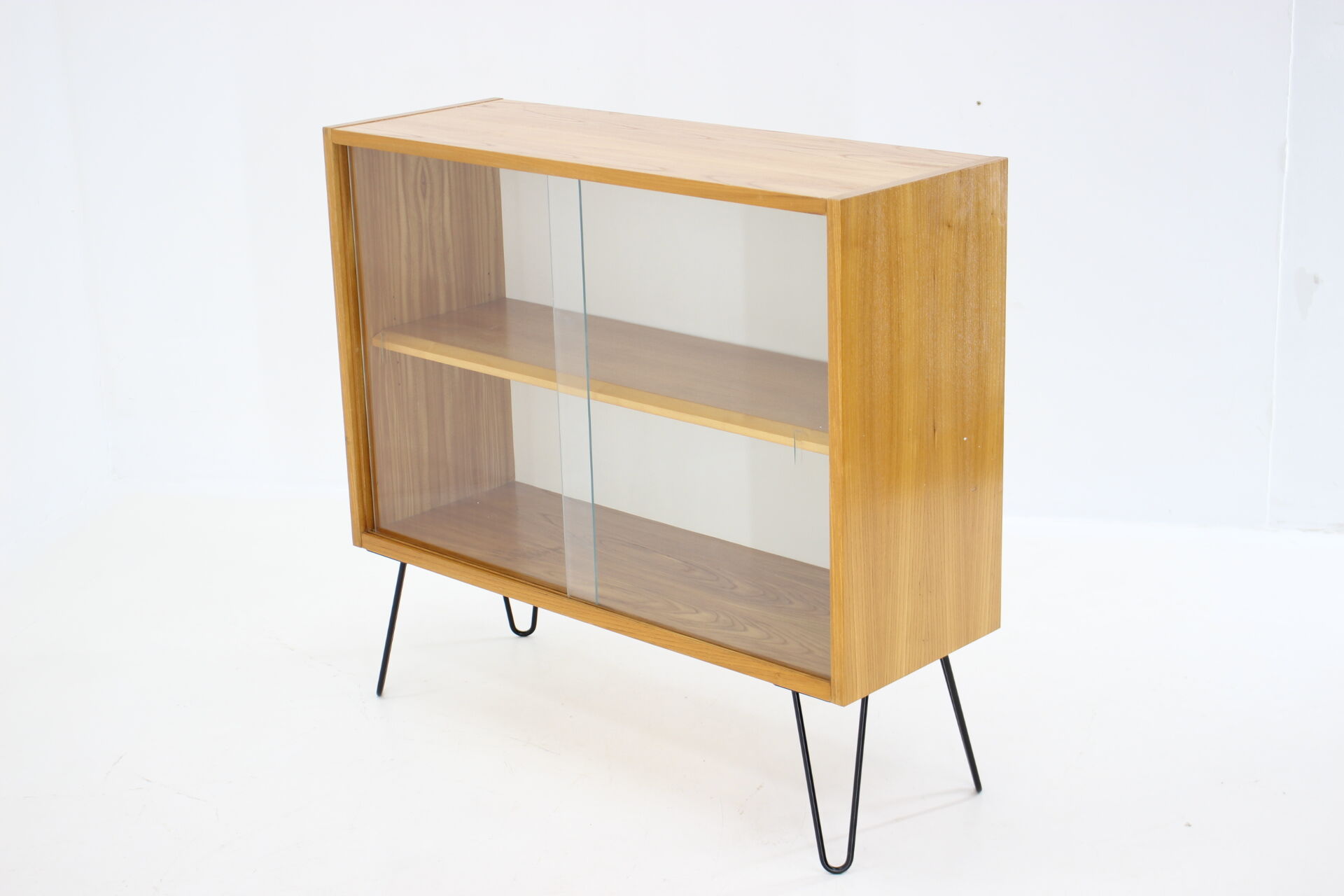 1970s birch/glass cabinet, czechoslovakia