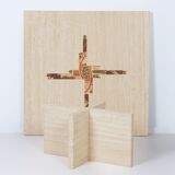 Coffee table by Paul Kingma in travertine with marble and brass inlay, 1980