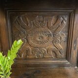Antique carved wooden jam cupboard, two-part piece of furniture