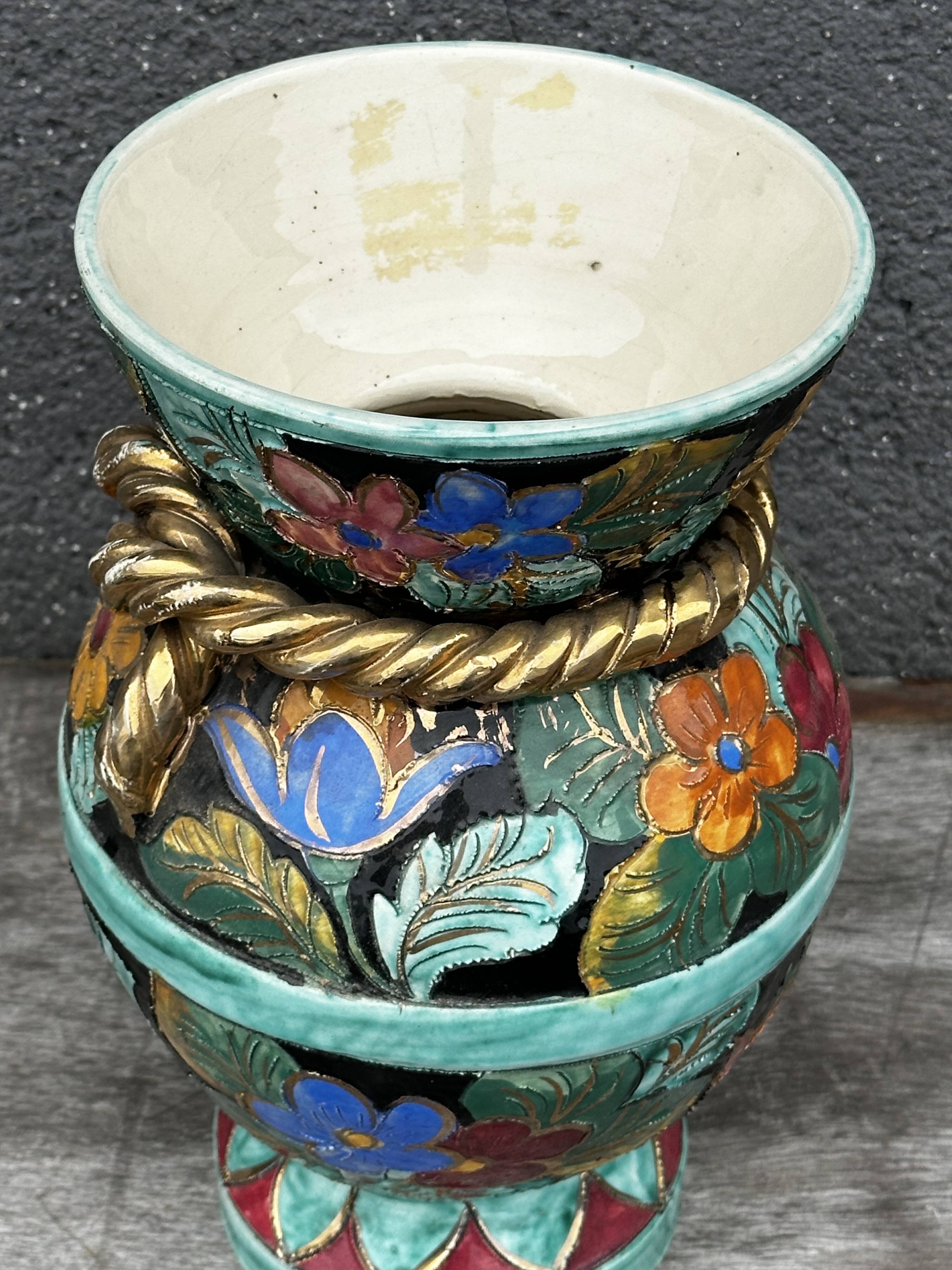 Vallauris vase signed JTF AC - Floral decoration - H 30 cm