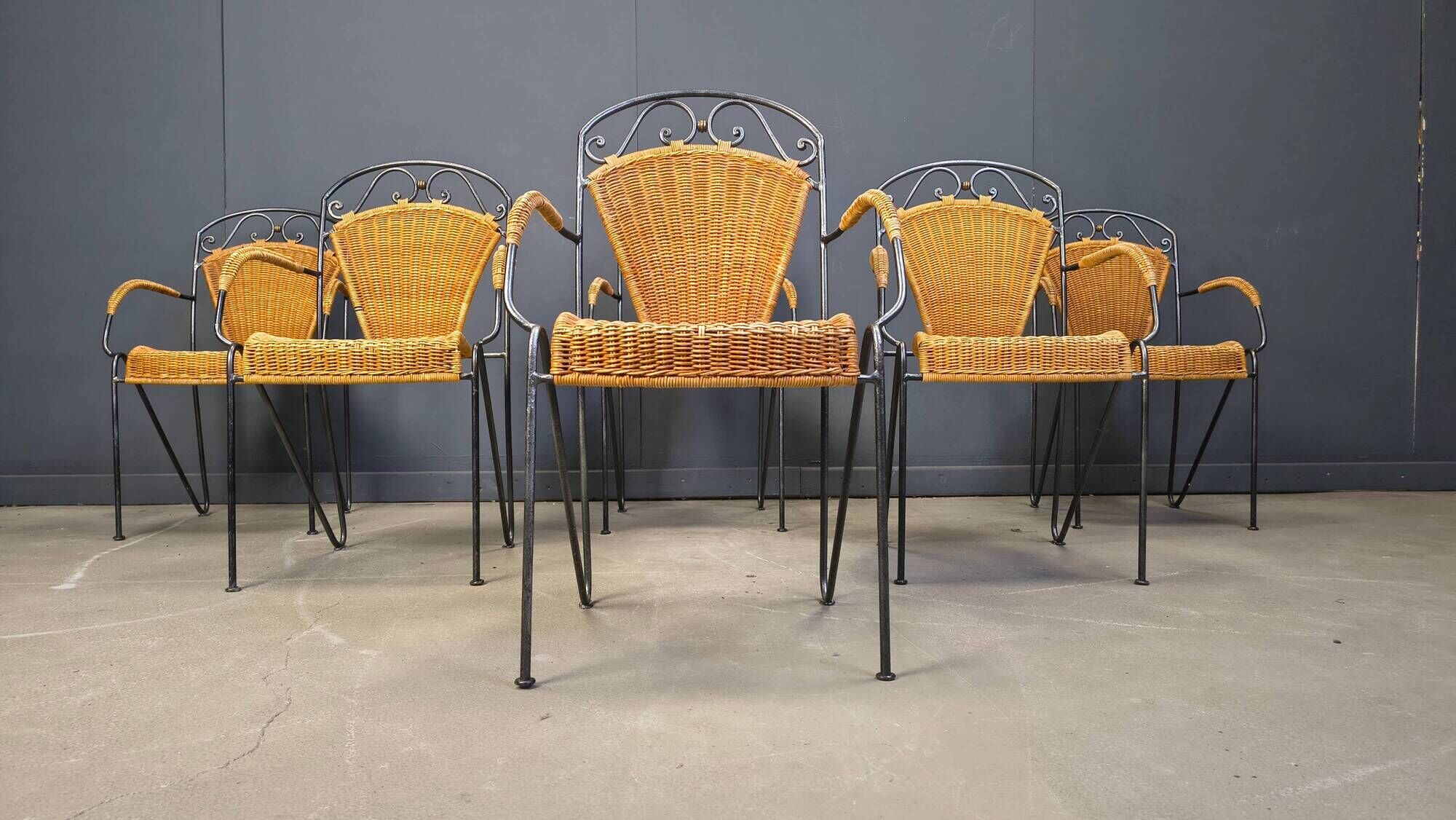 Wicker chairs attributed to Frederick Weinberg, 1960s, set of 6