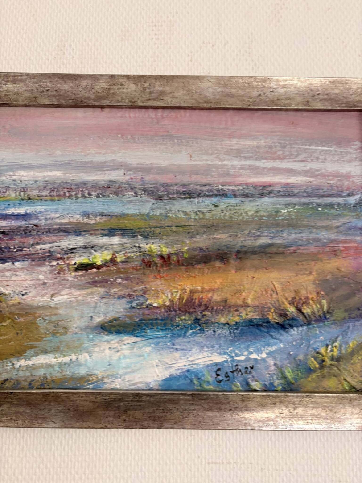Old Painting Landscape of Tidal Marsh Coastal Impressionist
