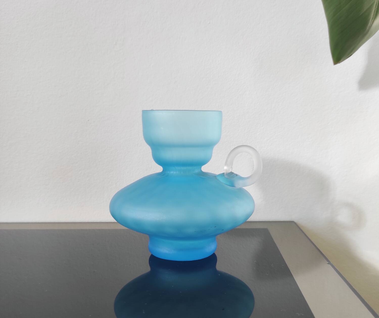 Vintage frosted glass candlestick - 60s 70s design