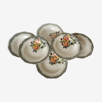 Set of 6 hollow plates Digoin Sarreguemines flowered 60s