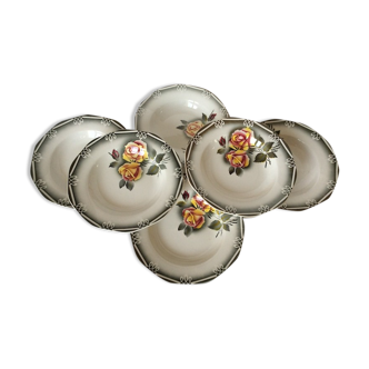 Set of 6 hollow plates Digoin Sarreguemines flowered 60s