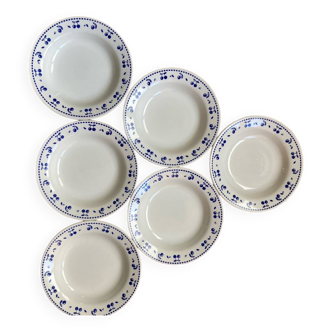 Assiettes creuses vintage décor cerises bleues