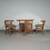 Rattan / bamboo balcony side table / chairs set 1970s