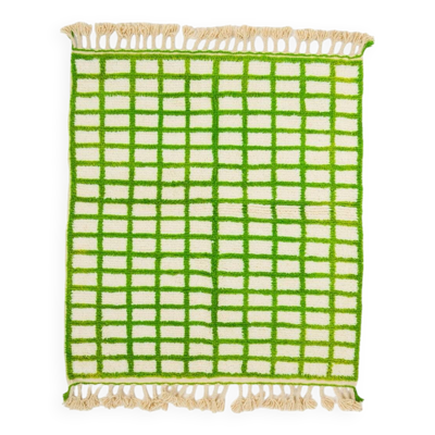 Tapis berbère marocain à carreaux verts et blancs