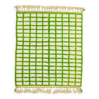 Tapis berbère marocain à carreaux verts et blancs