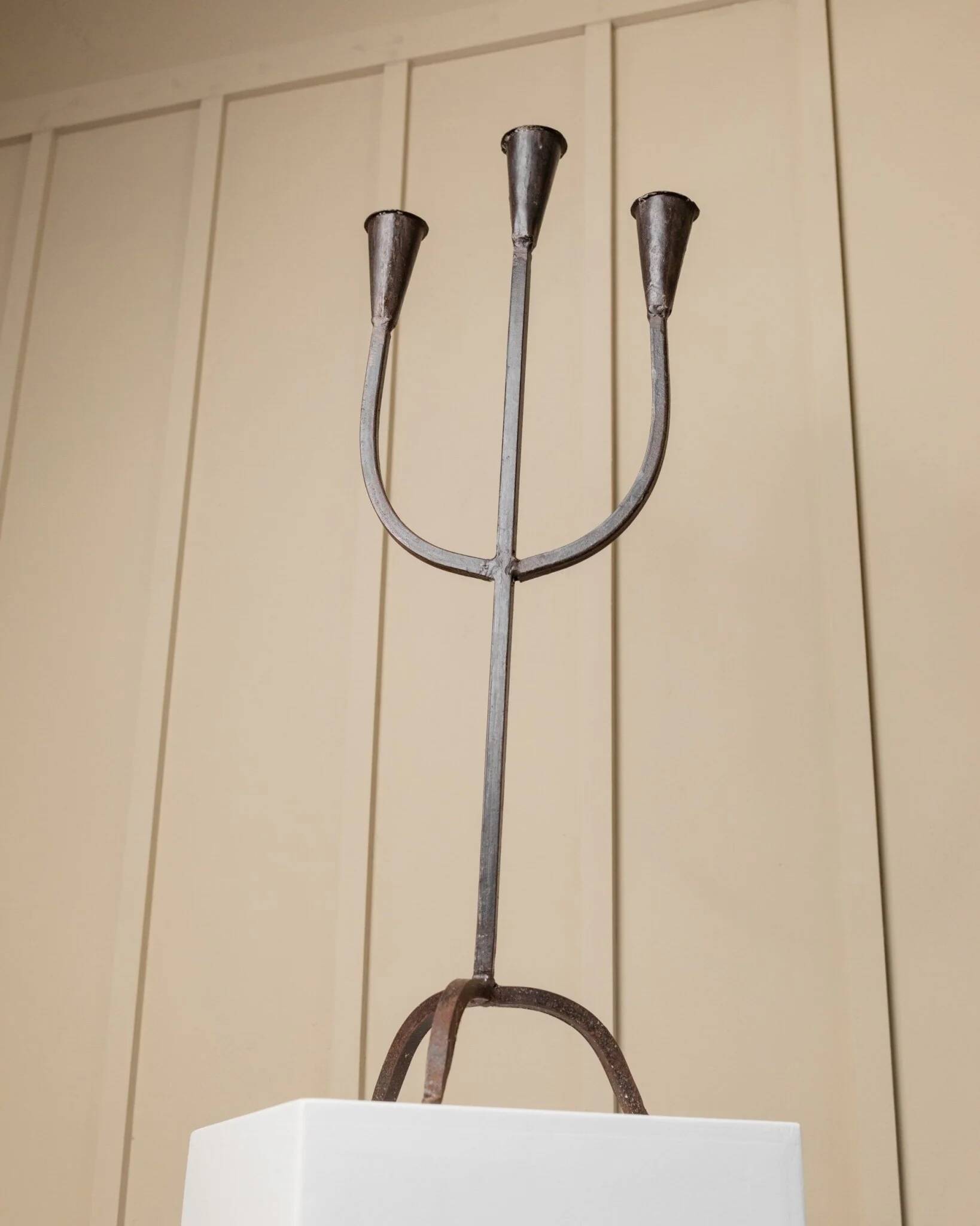 XXL Black Iron Brutalist Candlestick for 3 Candles - Handmade, Italy, 1960s