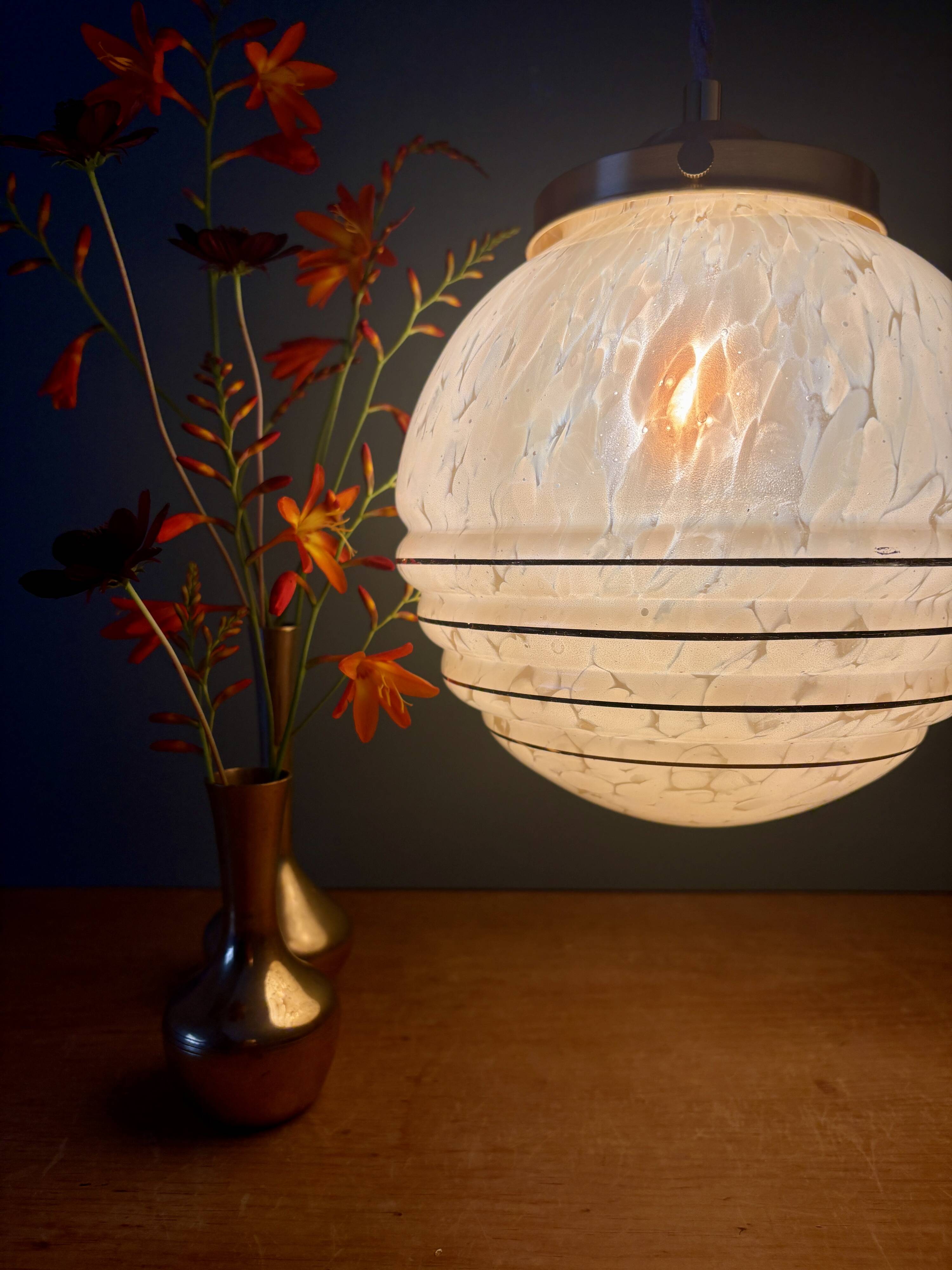 Vintage art deco globe pendant light in yellow and gold Clichy glass