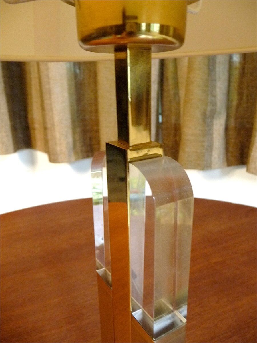 Modernist brass-plated and acrylic glass table lamp, France 1970s
