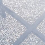 70s design coffee table in black lacquered wood with smoked glass top