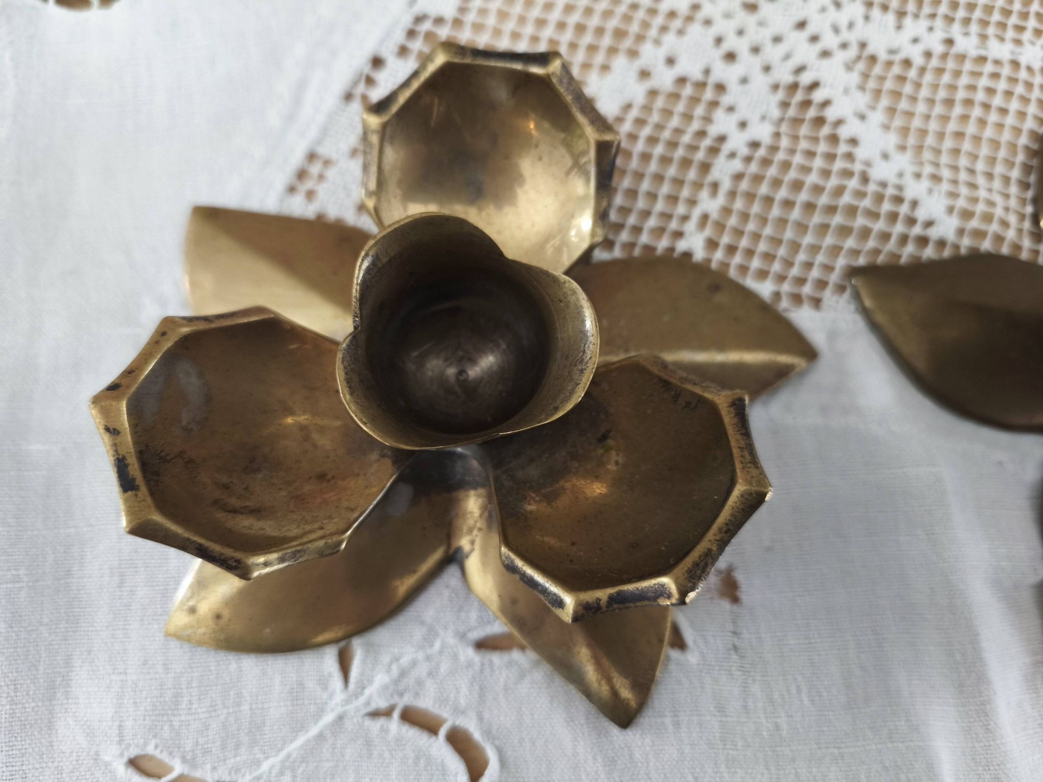 Set of 2 vintage brass flower candle holders NIJHOF Holland