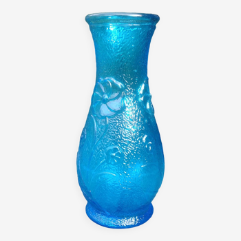 Vase en verre bleu de la verrerie Empoli vintage années 70/80