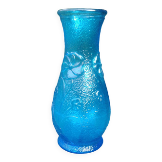 Vase en verre bleu de la verrerie Empoli vintage années 70/80