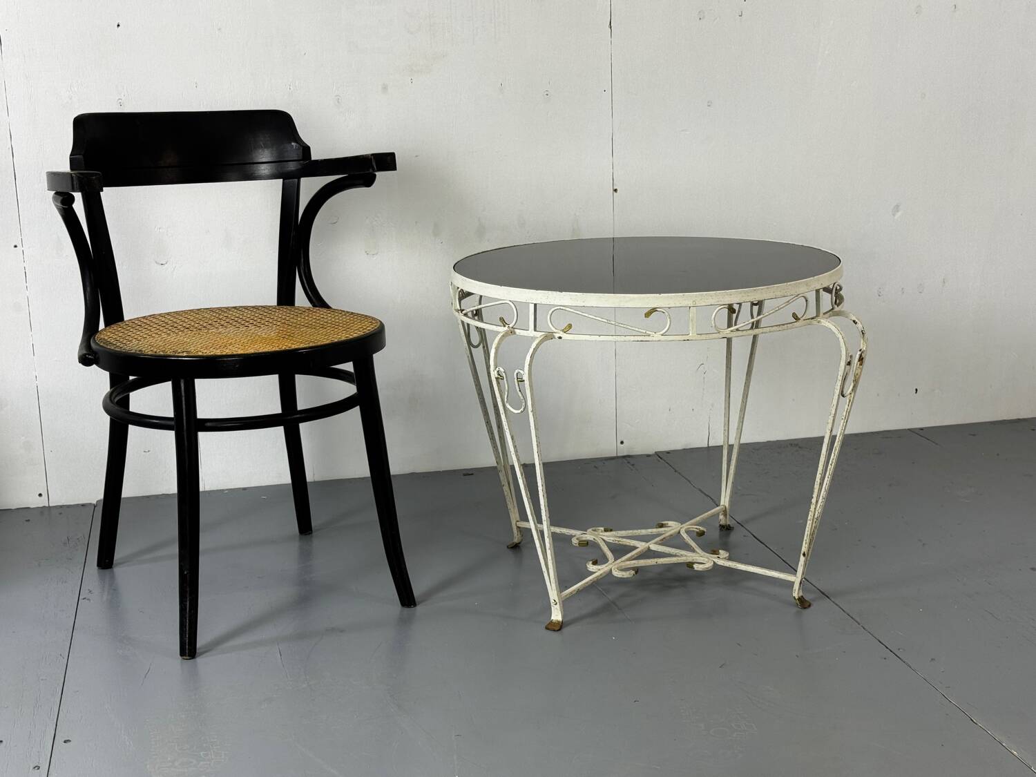 Side table in iron and glass in French Regency style, 1950s.