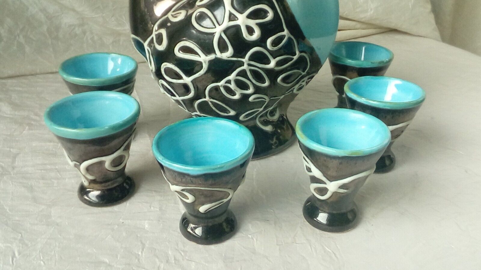 Vintage Vallauris ceramic liqueur service