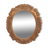 Miroir ovale doré et sculpté en bois. Miroir vintage. Miroir mural.