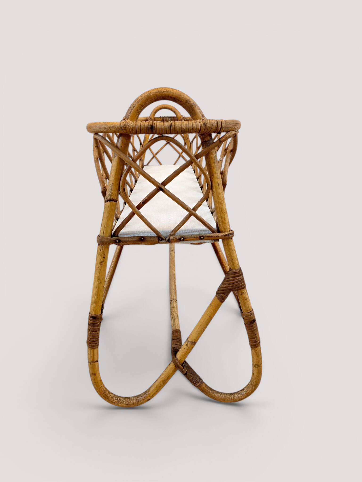 Vintage standing planter in rattan and bamboo – Riviera style, 1970s