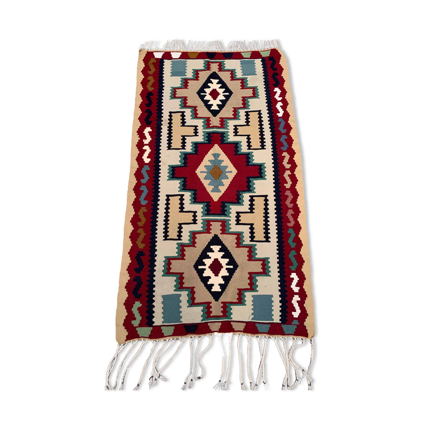 Vintage kilim 166x94 cm wool kelim rug red brown blue beige medium